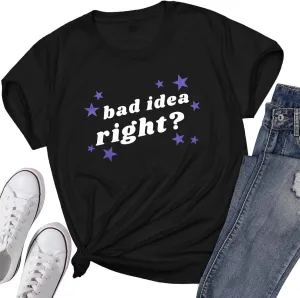 Bad Idea Right Shirt Vintage Graphic Tees for Women Concert Music Pop Rock Album Tour Tshirts Letter Print Top