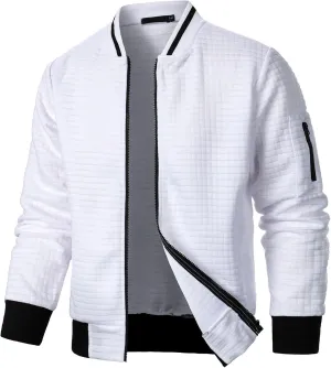 BIFUTON Men's Lightweight Jackets Bomber Jacket Textured Casual Varsity Jacket Full Zip Up Winter Jackets Outdoor Warm Coat
