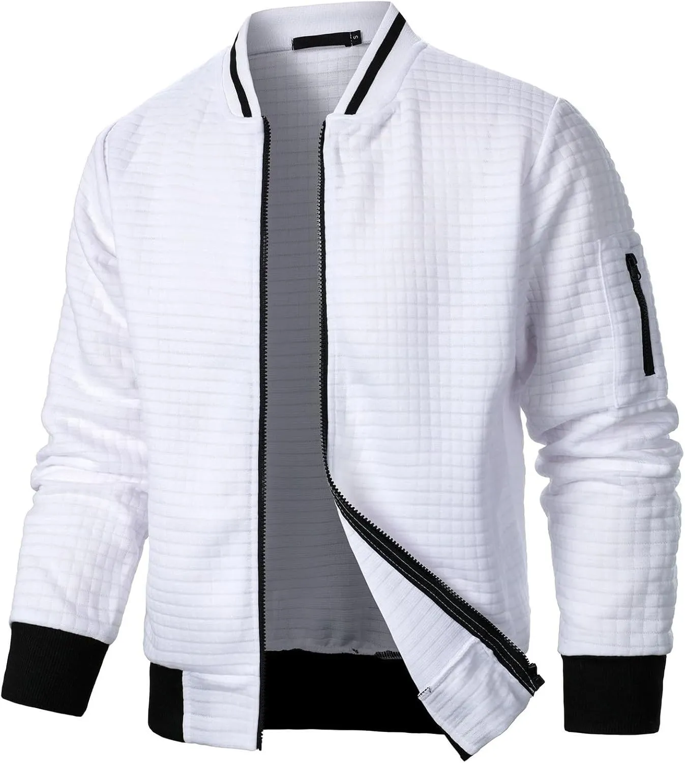 BIFUTON Men's Lightweight Jackets Bomber Jacket Textured Casual Varsity Jacket Full Zip Up Winter Jackets Outdoor Warm Coat