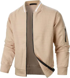 BIFUTON Men's Lightweight Jackets Bomber Jacket Textured Casual Varsity Jacket Full Zip Up Winter Jackets Outdoor Warm Coat