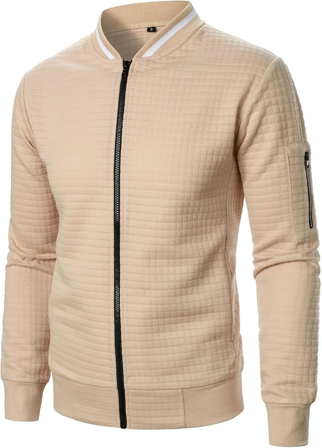 BIFUTON Men's Lightweight Jackets Bomber Jacket Textured Casual Varsity Jacket Full Zip Up Winter Jackets Outdoor Warm Coat