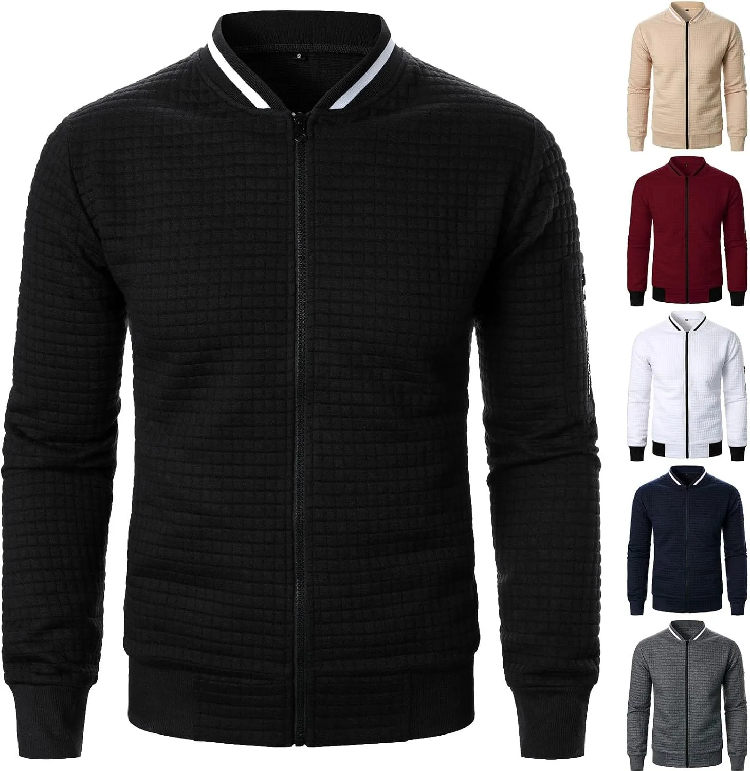 BIFUTON Men's Lightweight Jackets Bomber Jacket Textured Casual Varsity Jacket Full Zip Up Winter Jackets Outdoor Warm Coat
