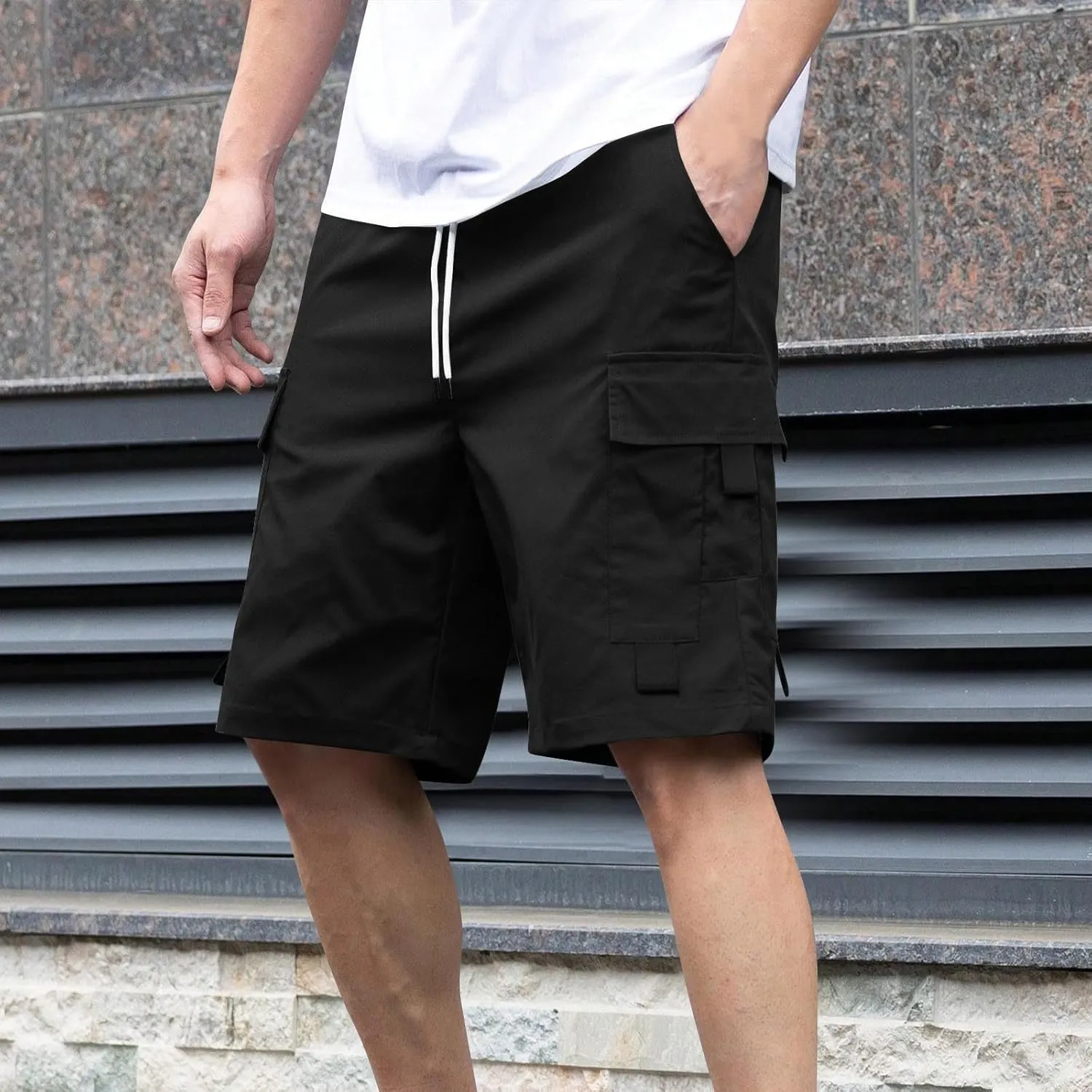 Big and Tall Cargo Shorts Drawstring Elastic Waist Outdoor Sweatshort Summer Casual Workout Gym Hiking Jogger Pockets