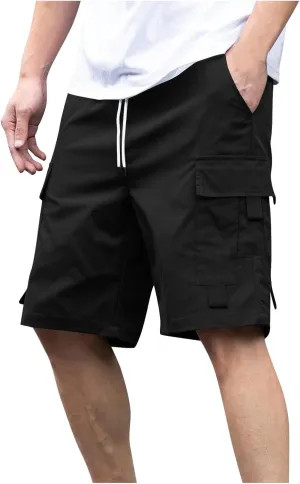 Big and Tall Cargo Shorts Drawstring Elastic Waist Outdoor Sweatshort Summer Casual Workout Gym Hiking Jogger Pockets