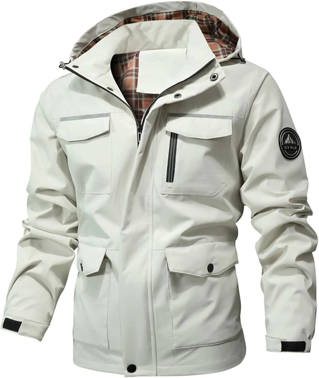 Blazer Rain Jacket for Men Lightweight Soft Shell Mountain Windbreaker Hooded Coat Work Coats with Cargo Pockets
