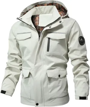 Blazer Rain Jacket for Men Lightweight Soft Shell Mountain Windbreaker Hooded Coat Work Coats with Cargo Pockets