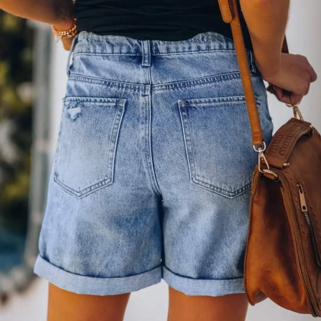 Blue Denim Shorts for Women Casual Summer Fashion High Waisted Ripped Short Jeans