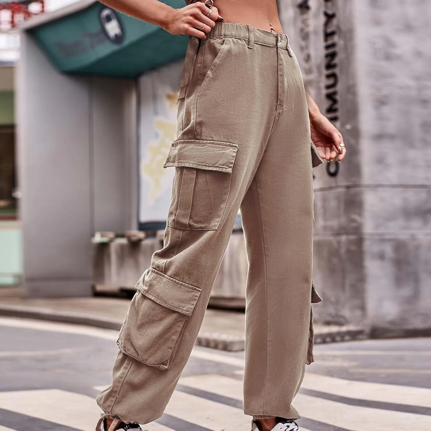 BZGTZT Women Cargo Pants Jeans Casual High Waisted Baggy Stretch Straight Leg Trousers Denim Pants Y2k Pants with Pockets