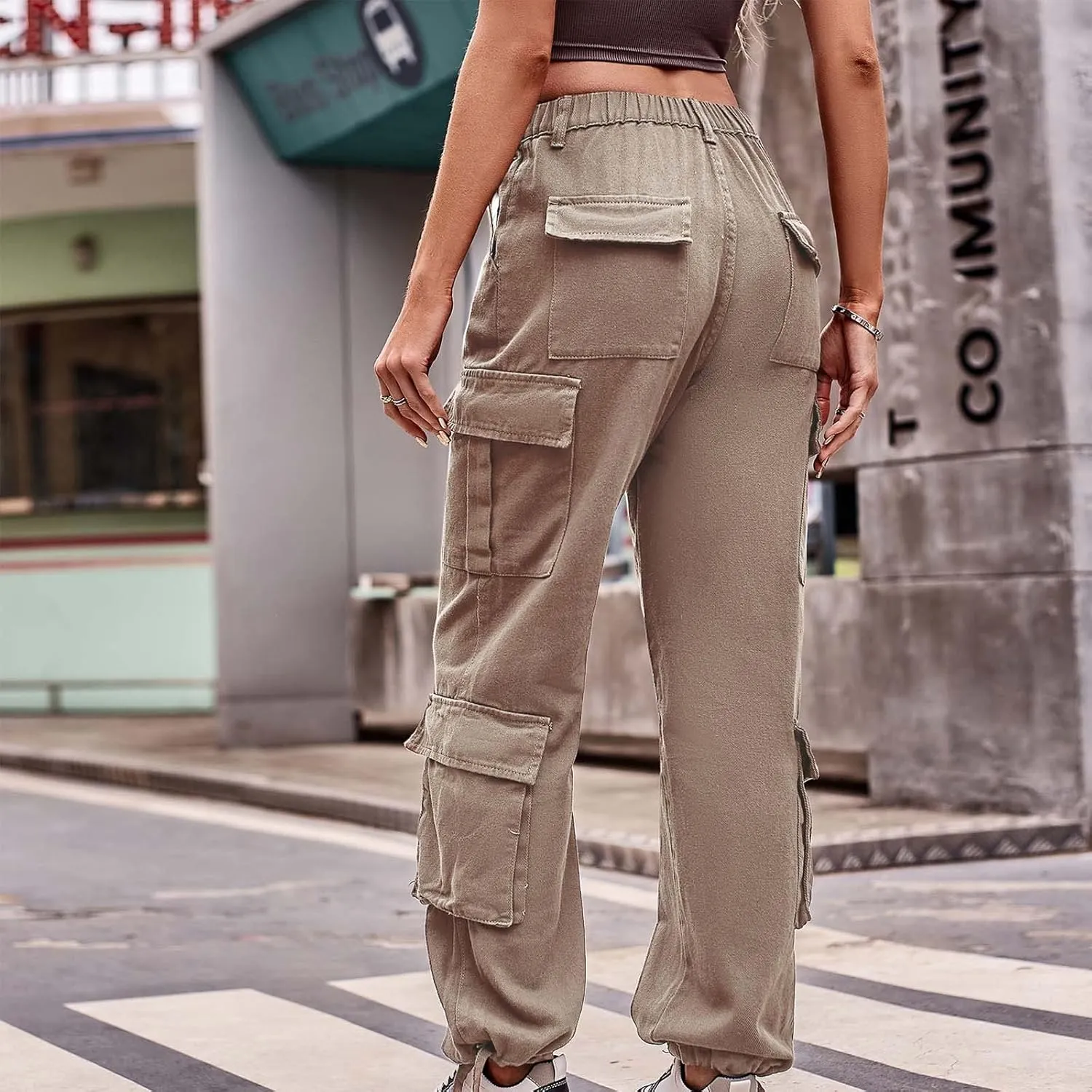 BZGTZT Women Cargo Pants Jeans Casual High Waisted Baggy Stretch Straight Leg Trousers Denim Pants Y2k Pants with Pockets