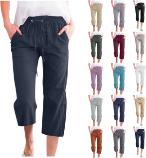 Capri Pants Women Summer 2024 Drawstring Cargo Pants High Waisted Stretchy Camo Pants Plus Size Baggy Cargo Pants Pockets