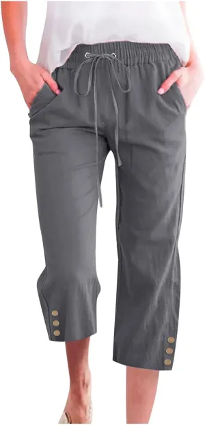 Capri Pants Women Summer 2024 Drawstring Cargo Pants High Waisted Stretchy Camo Pants Plus Size Baggy Cargo Pants Pockets
