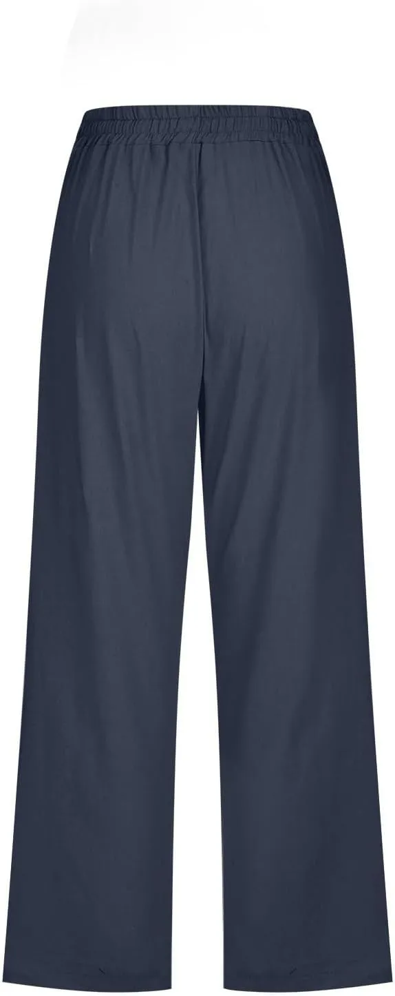 Capri Pants Women Summer 2024 Drawstring Cargo Pants High Waisted Stretchy Camo Pants Plus Size Baggy Cargo Pants Pockets