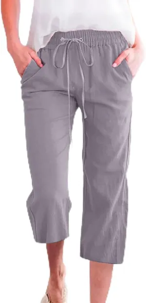 Capri Pants Women Summer 2024 Drawstring Cargo Pants High Waisted Stretchy Camo Pants Plus Size Baggy Cargo Pants Pockets