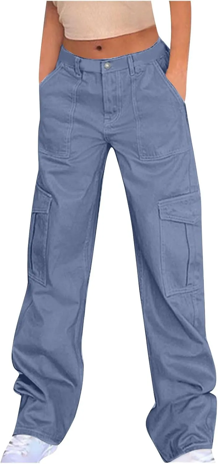 Cargo Pants for Women High Waisted Pants Baggy Stretchy Wide Leg Y2K Streetwear Multiple Pockets Fashion Cargo Jeans