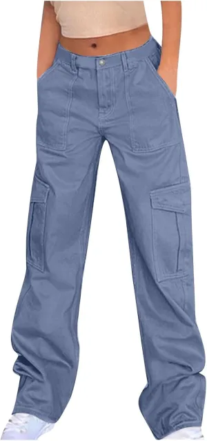 Cargo Pants for Women High Waisted Pants Baggy Stretchy Wide Leg Y2K Streetwear Multiple Pockets Fashion Cargo Jeans