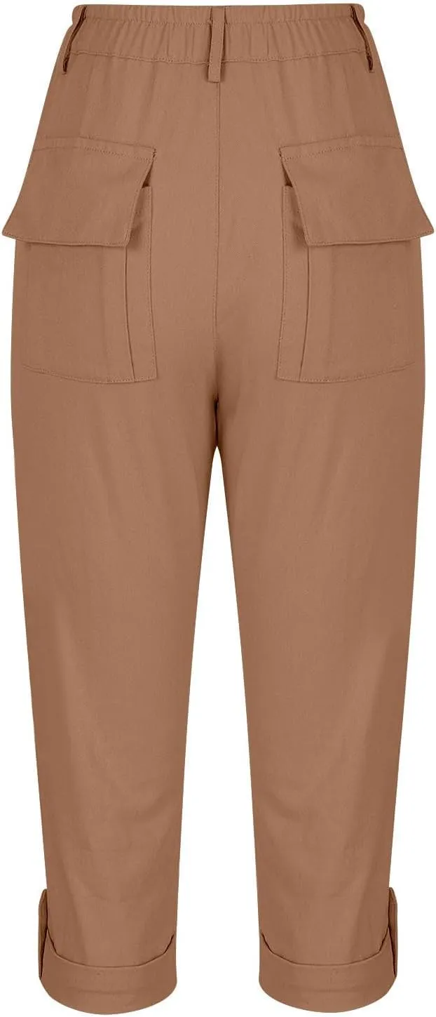 Cargo Pants Women Cargo Capris Capri Pants Dressy Joggers Casual Pull On Cropped Pants with Pockets Work Pants