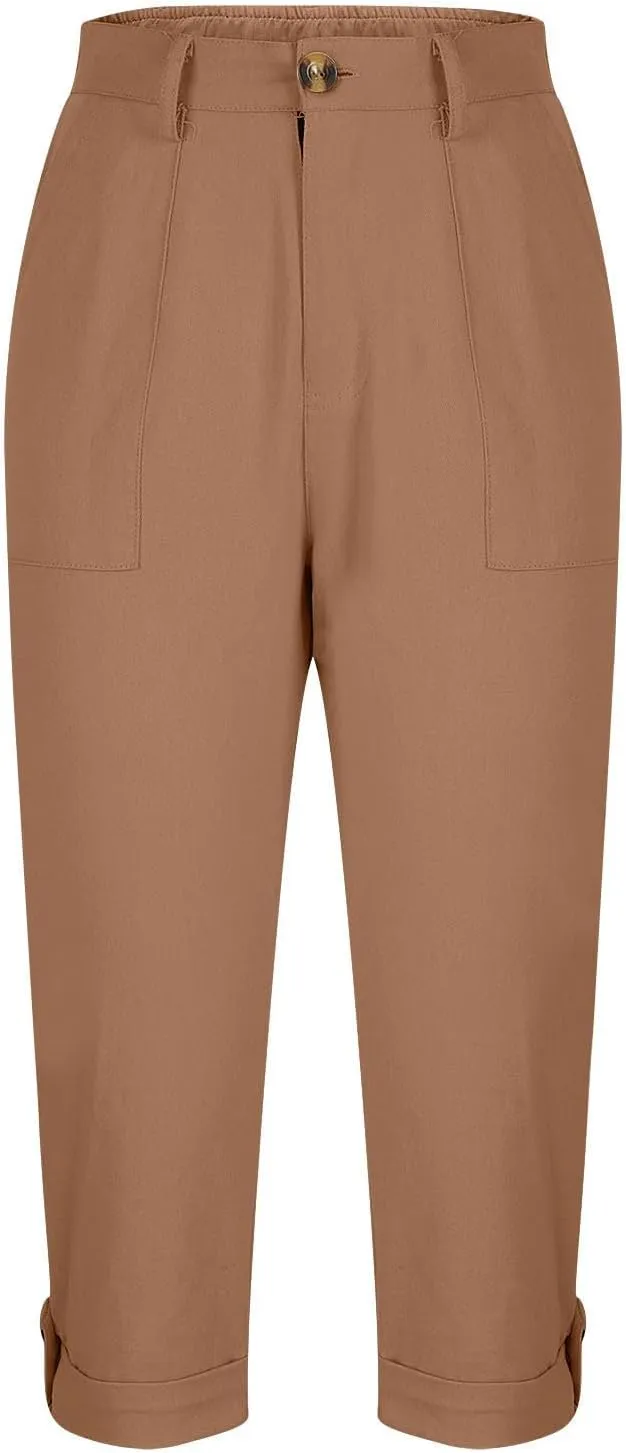 Cargo Pants Women Cargo Capris Capri Pants Dressy Joggers Casual Pull On Cropped Pants with Pockets Work Pants