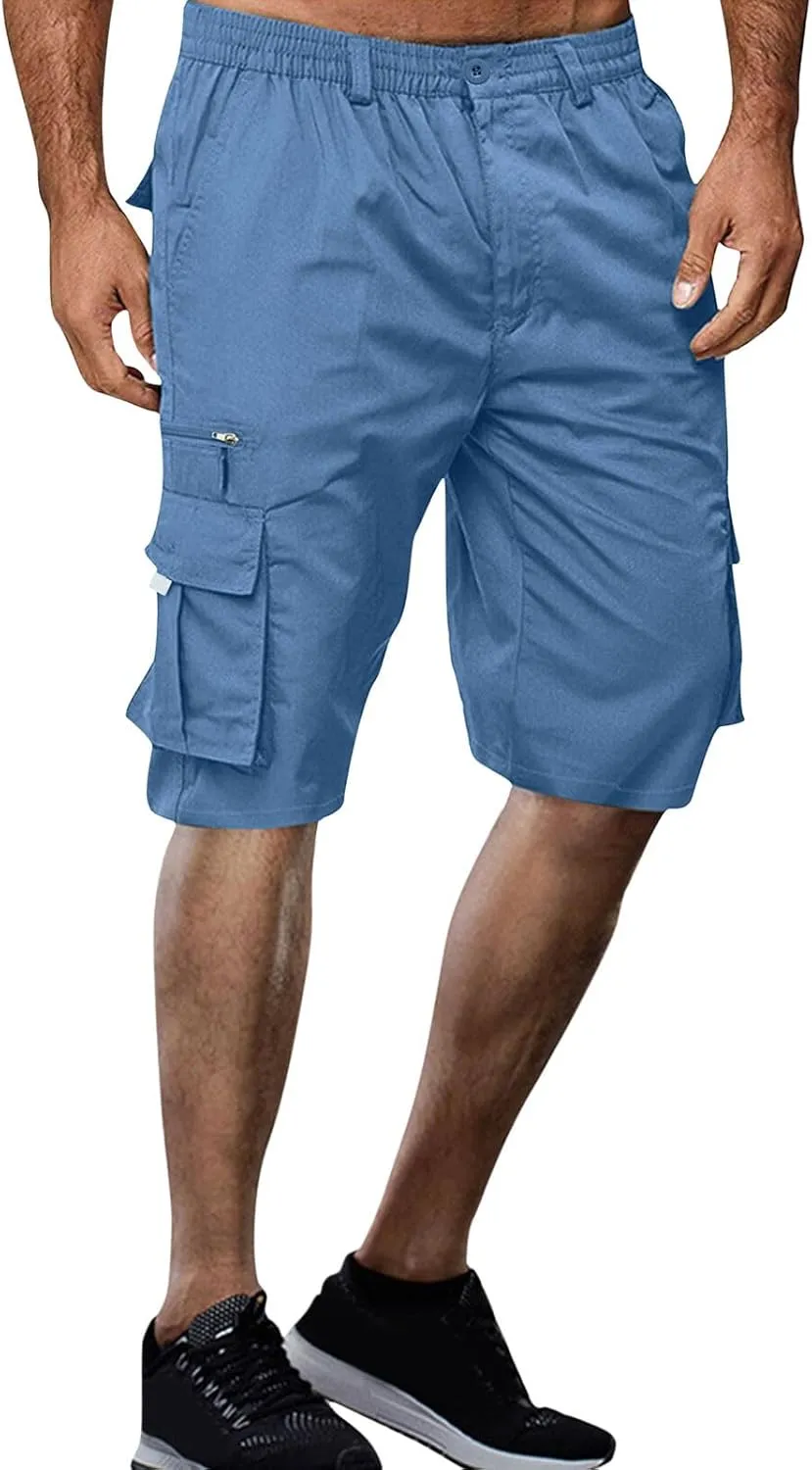 Cargo Shorts for Men Baggy Lightweight Casual Fashion Shorts with Multi-Pocket Button Zipper Elastic Waist Half Pants