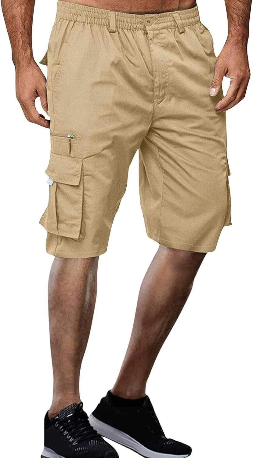 Cargo Shorts for Men Baggy Lightweight Casual Fashion Shorts with Multi-Pocket Button Zipper Elastic Waist Half Pants