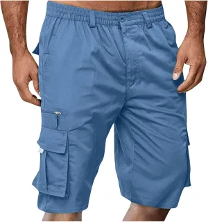 Cargo Shorts for Men Baggy Lightweight Casual Fashion Shorts with Multi-Pocket Button Zipper Elastic Waist Half Pants
