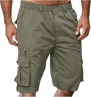 Cargo Shorts for Men Baggy Lightweight Casual Fashion Shorts with Multi-Pocket Button Zipper Elastic Waist Half Pants
