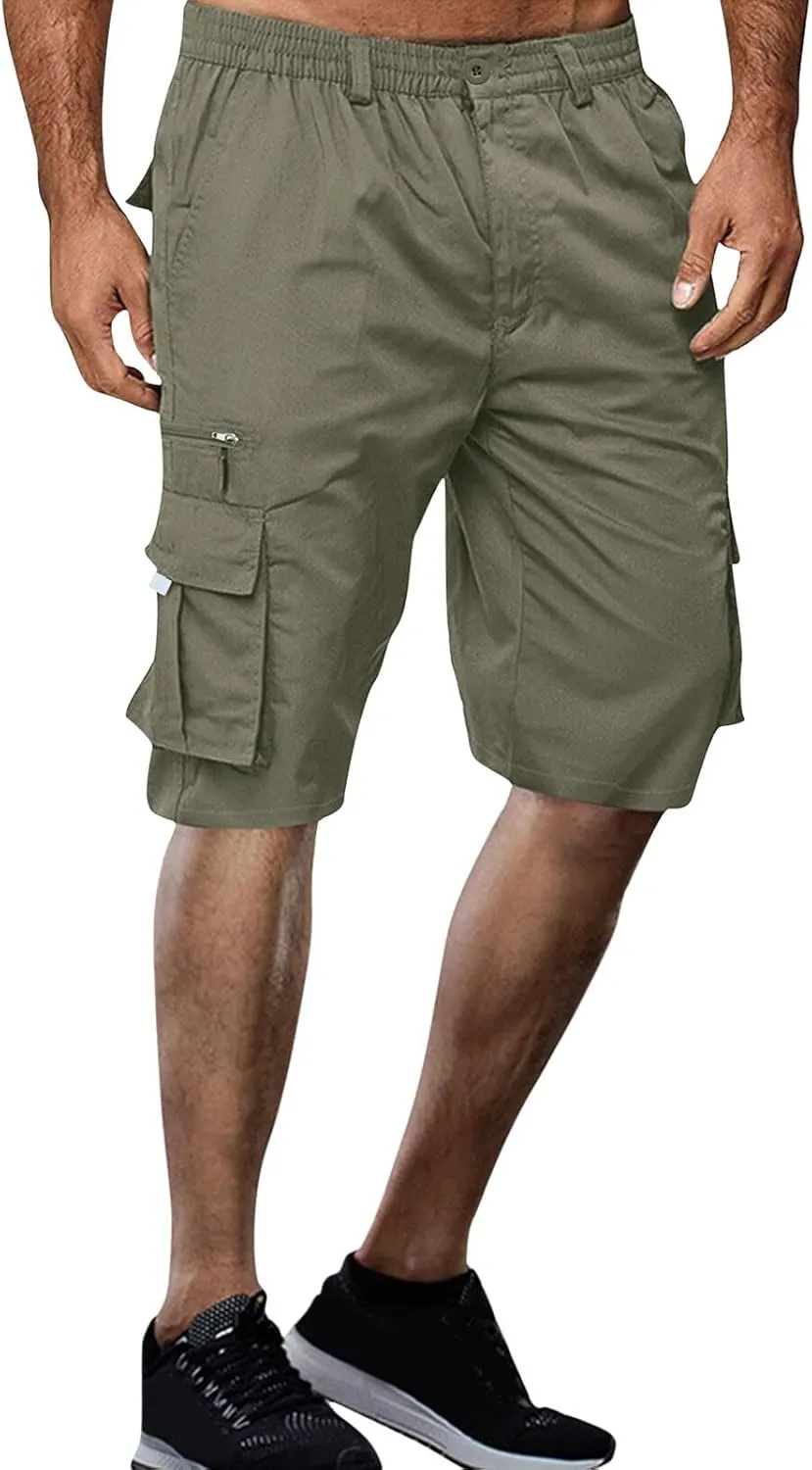 Cargo Shorts for Men Baggy Lightweight Casual Fashion Shorts with Multi-Pocket Button Zipper Elastic Waist Half Pants