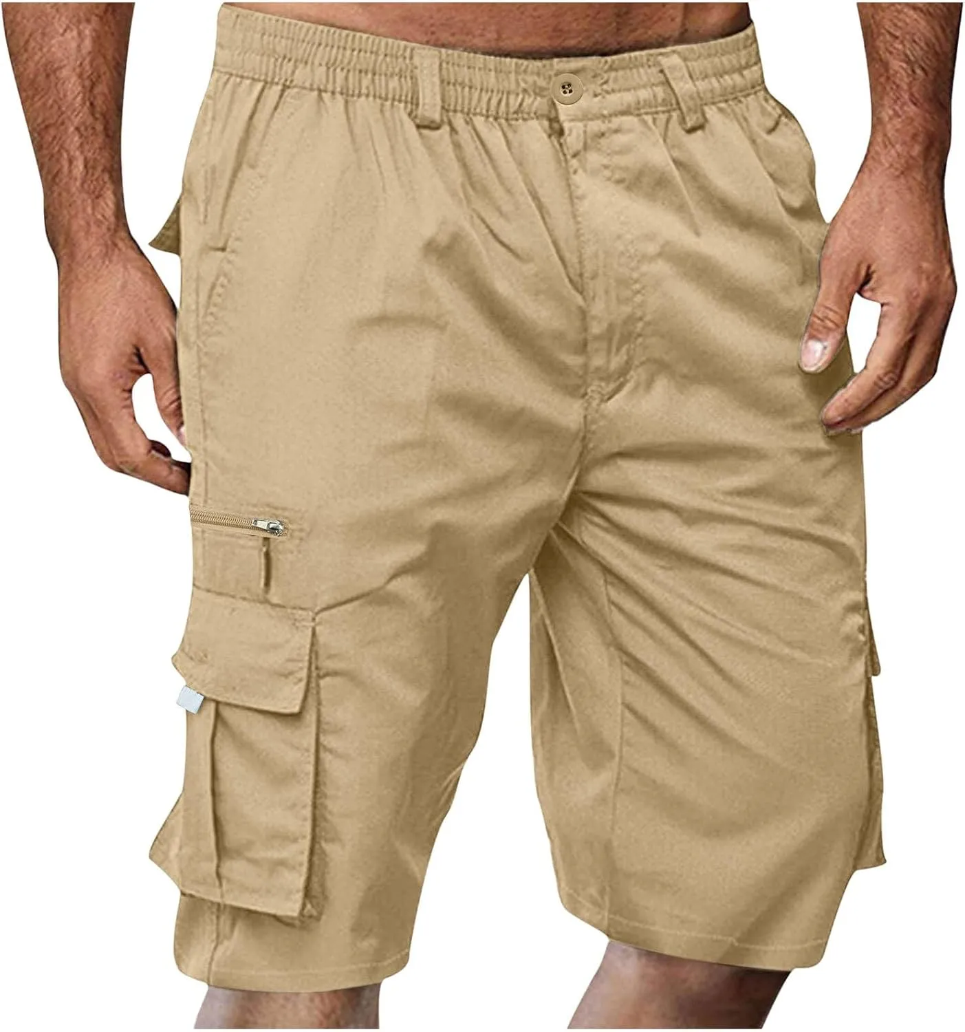 Cargo Shorts for Men Baggy Lightweight Casual Fashion Shorts with Multi-Pocket Button Zipper Elastic Waist Half Pants