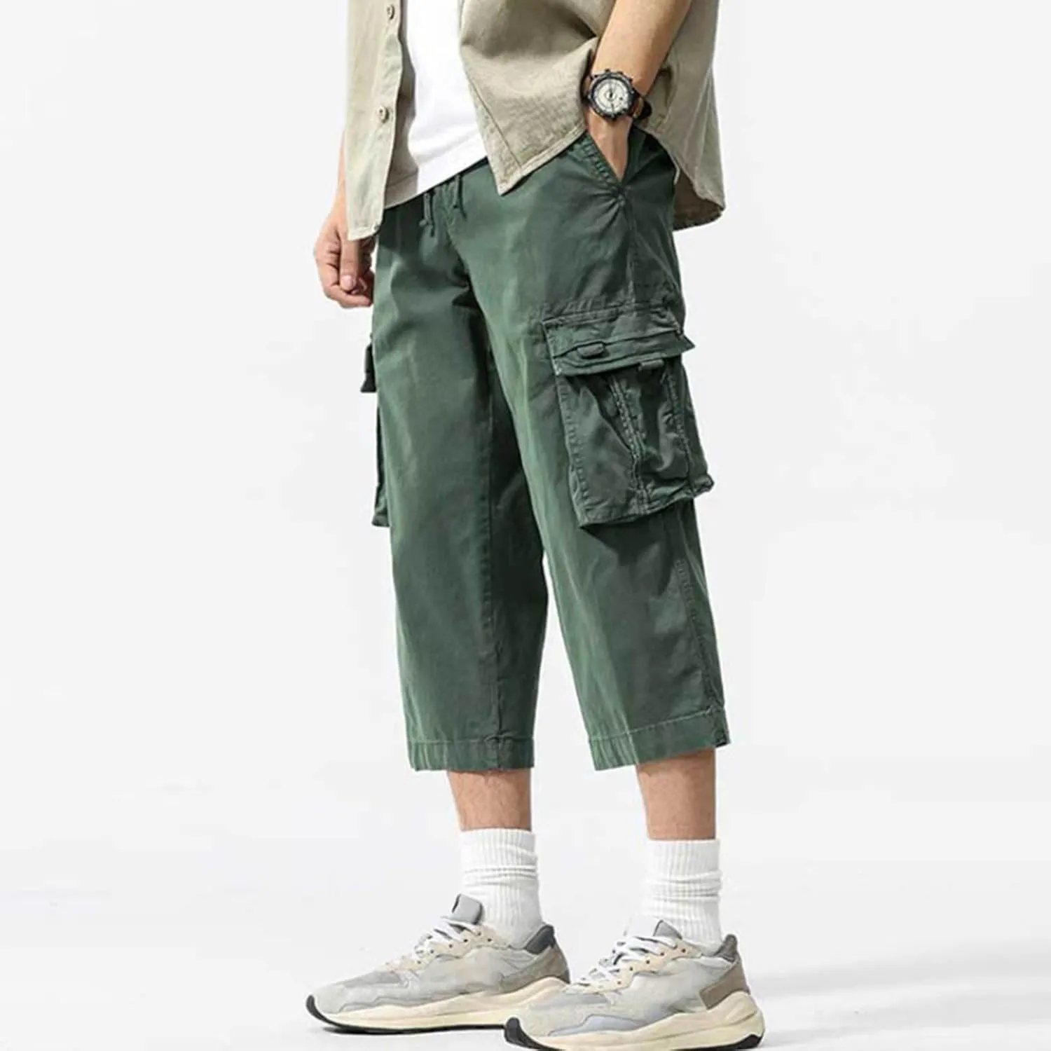 Cargo Shorts for Men Casual Elastic Waist Multiple Pockets Cropped Pants Stretch Lightweight Comfy Work Shorts
