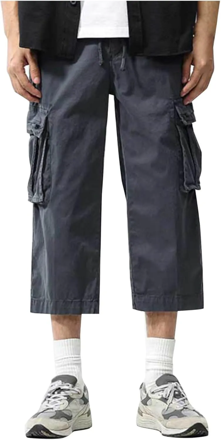 Cargo Shorts for Men Casual Elastic Waist Multiple Pockets Cropped Pants Stretch Lightweight Comfy Work Shorts