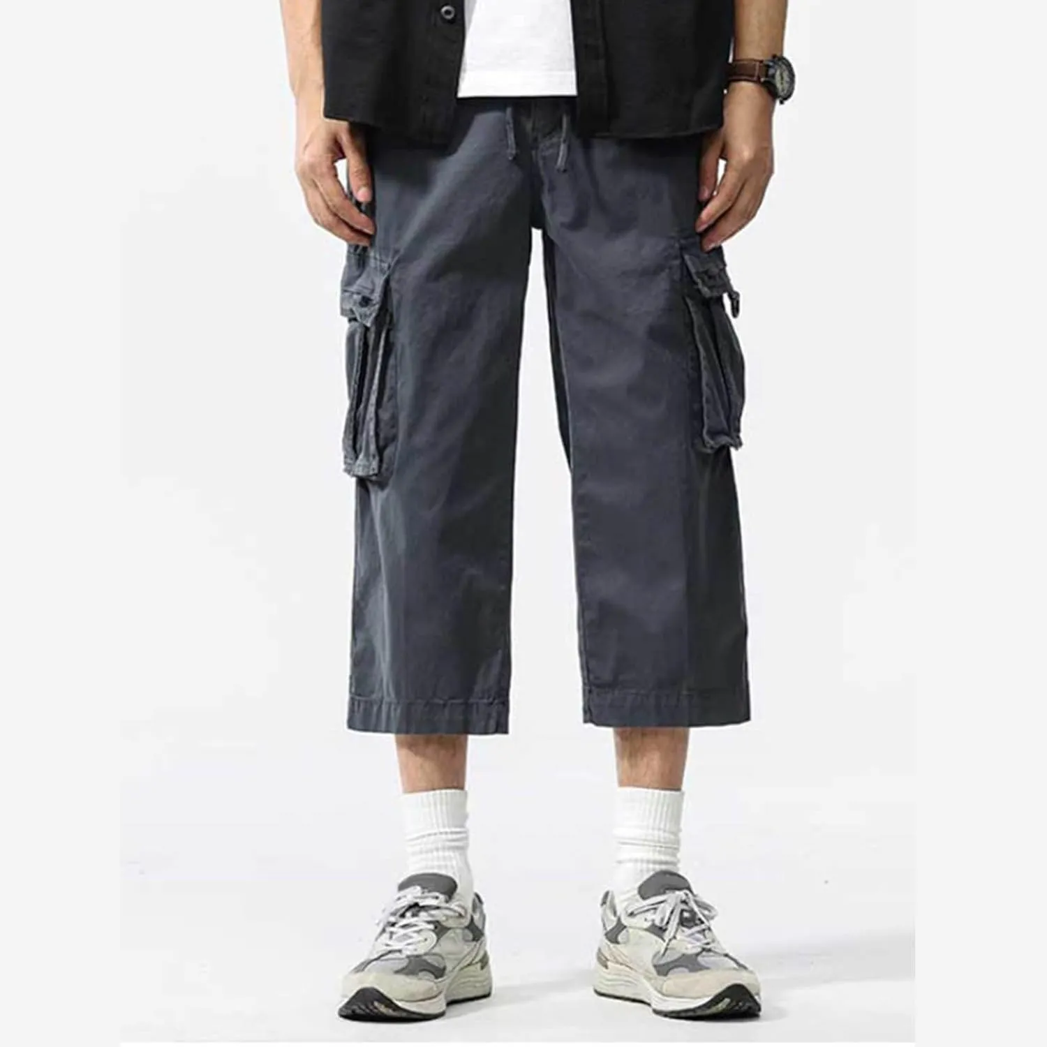 Cargo Shorts for Men Casual Elastic Waist Multiple Pockets Cropped Pants Stretch Lightweight Comfy Work Shorts
