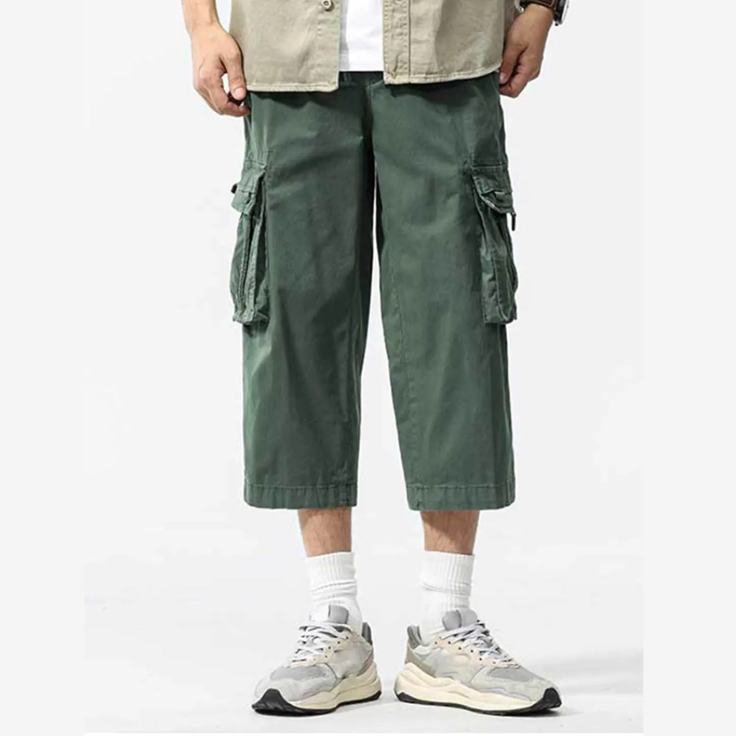 Cargo Shorts for Men Casual Elastic Waist Multiple Pockets Cropped Pants Stretch Lightweight Comfy Work Shorts