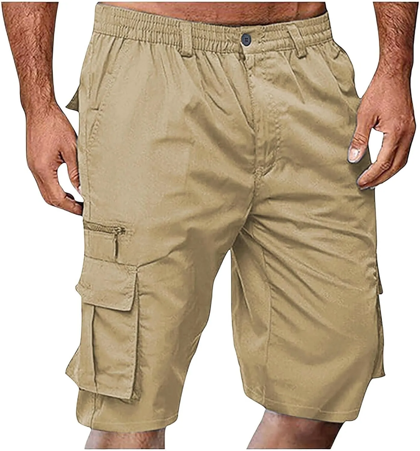 Cargo Shorts for Men Elastic Waist Zipper Relaxed Stretch Lightweight Work Shorts Multi-Pocket Button Summer Tactical Pants