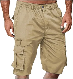 Cargo Shorts for Men Elastic Waist Zipper Relaxed Stretch Lightweight Work Shorts Multi-Pocket Button Summer Tactical Pants
