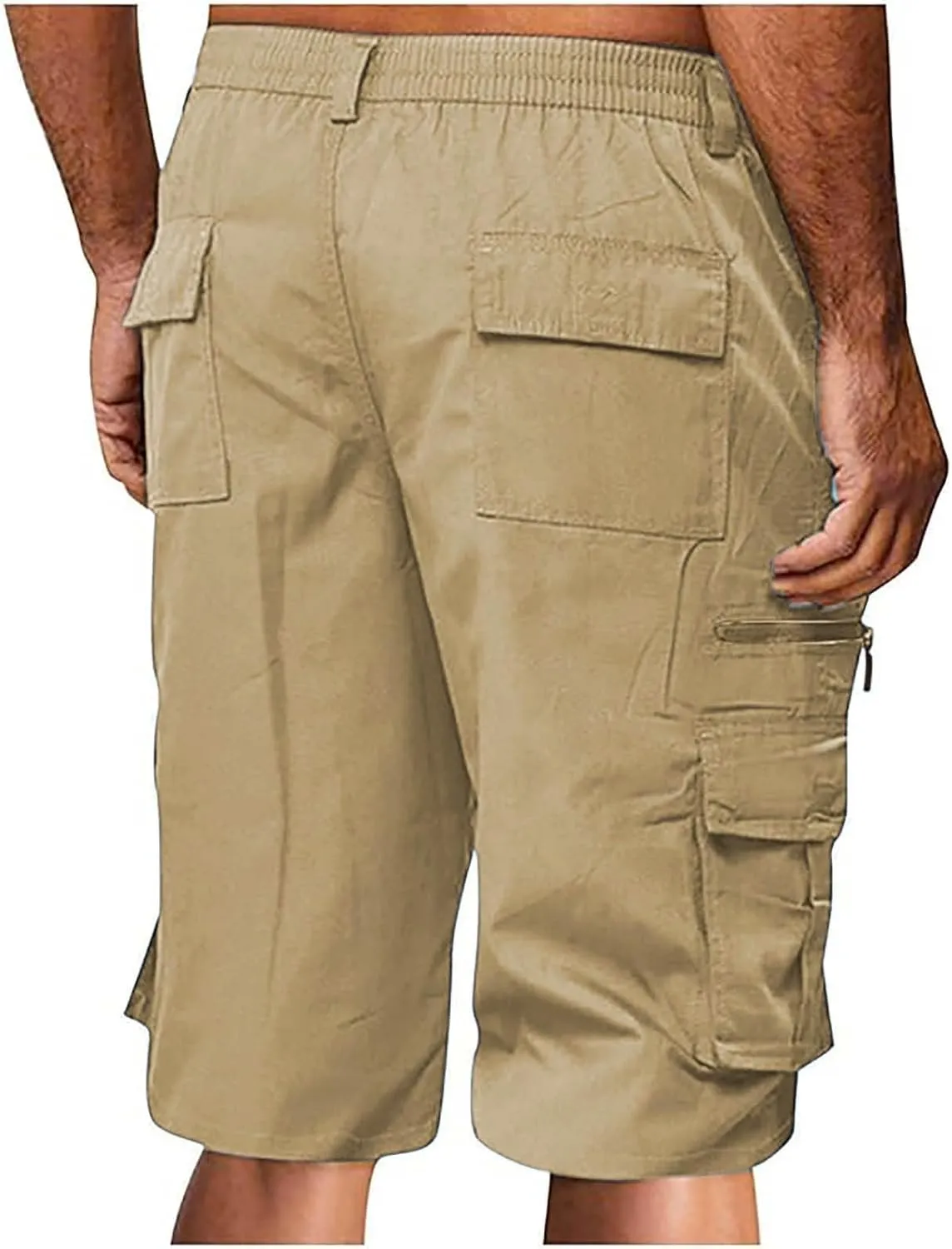 Cargo Shorts for Men Elastic Waist Zipper Relaxed Stretch Lightweight Work Shorts Multi-Pocket Button Summer Tactical Pants