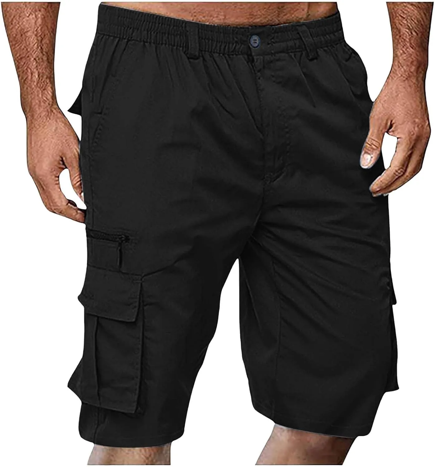 Cargo Shorts for Men Stretch Waist Casual Athletic Hiking Sweat Shorts Knee Length Lightweight Straight Short Pants