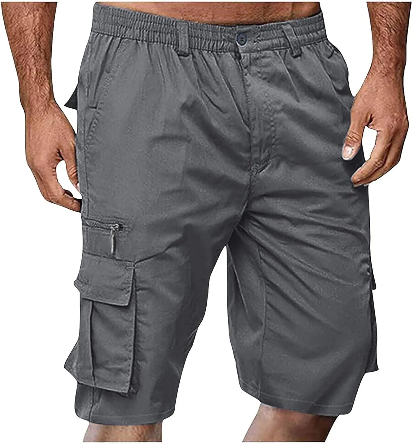 Cargo Shorts for Men Stretch Waist Casual Athletic Hiking Sweat Shorts Knee Length Lightweight Straight Short Pants