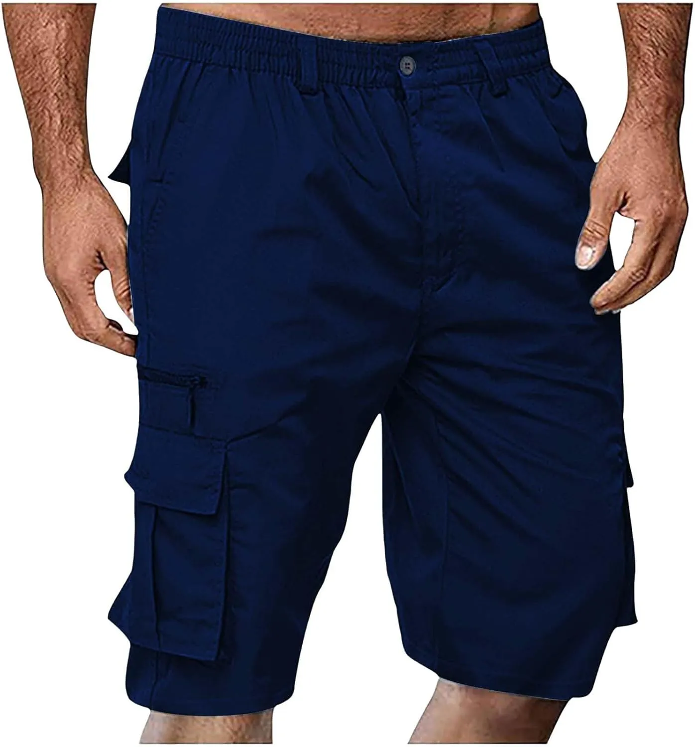 Cargo Shorts for Men Stretch Waist Casual Athletic Hiking Sweat Shorts Knee Length Lightweight Straight Short Pants