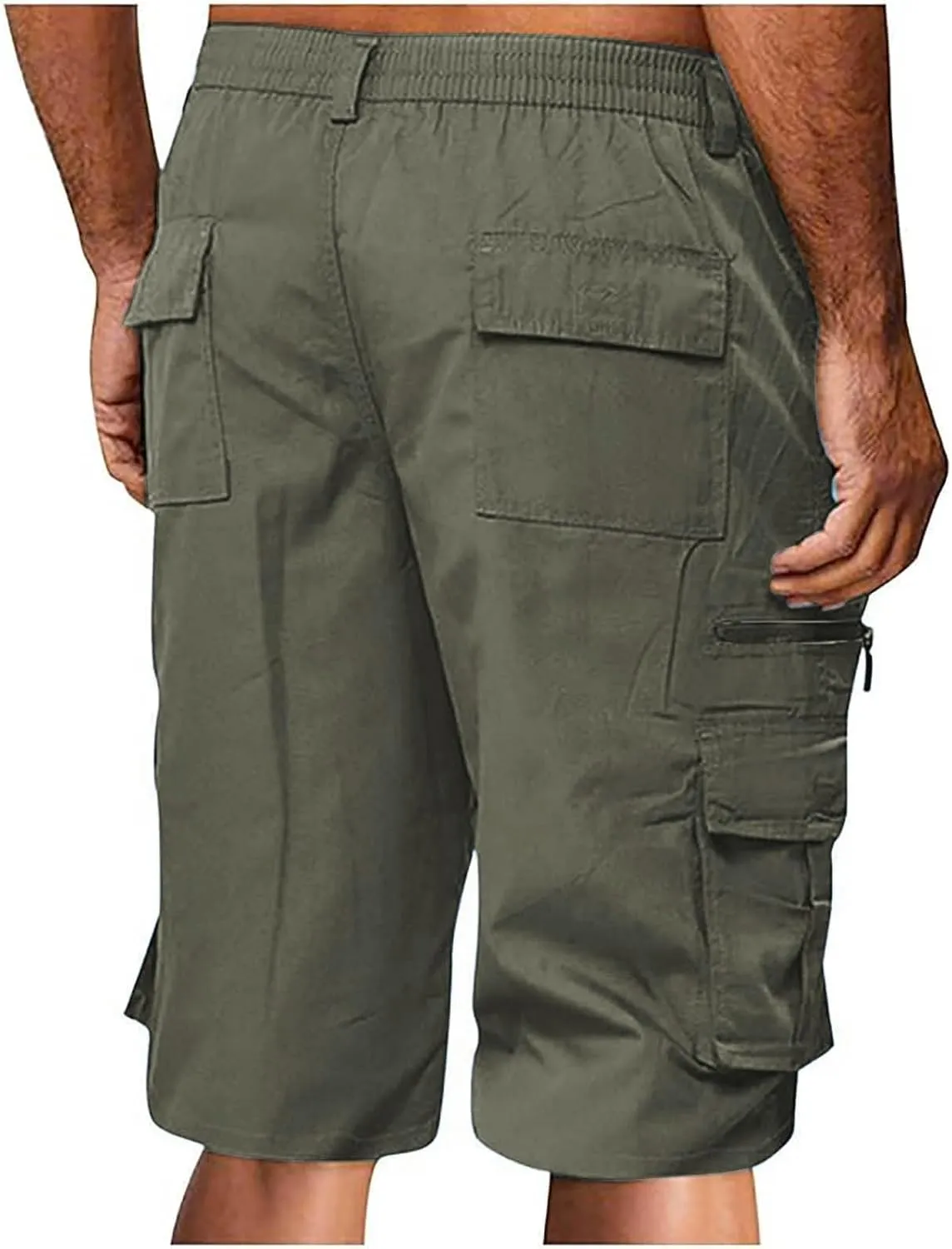 Cargo Shorts for Men Stretch Waist Casual Athletic Hiking Sweat Shorts Knee Length Lightweight Straight Short Pants