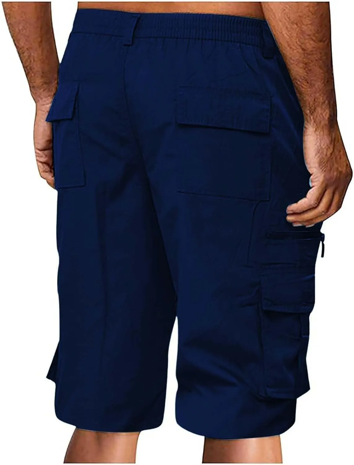 Cargo Shorts for Men Stretch Waist Casual Athletic Hiking Sweat Shorts Knee Length Lightweight Straight Short Pants