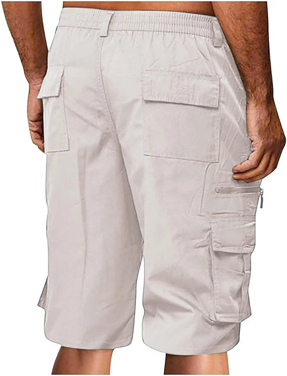 Cargo Shorts for Men Stretch Waist Casual Athletic Hiking Sweat Shorts Knee Length Lightweight Straight Short Pants