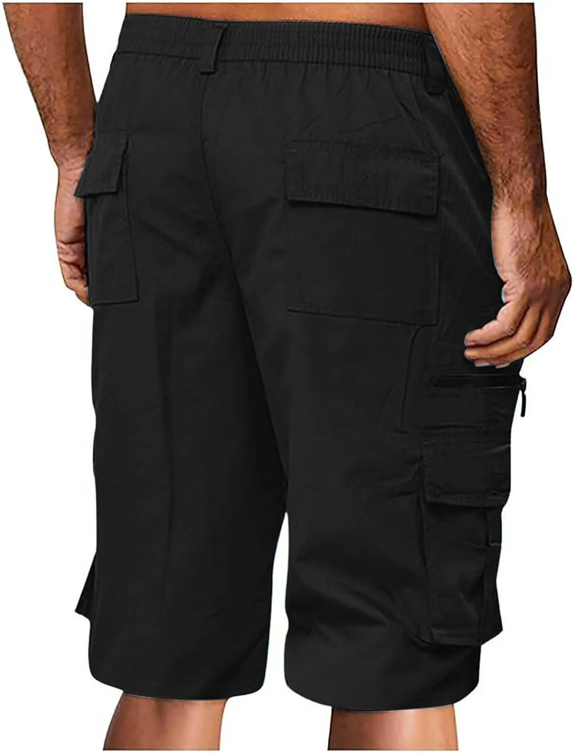 Cargo Shorts for Men Stretch Waist Casual Athletic Hiking Sweat Shorts Knee Length Lightweight Straight Short Pants