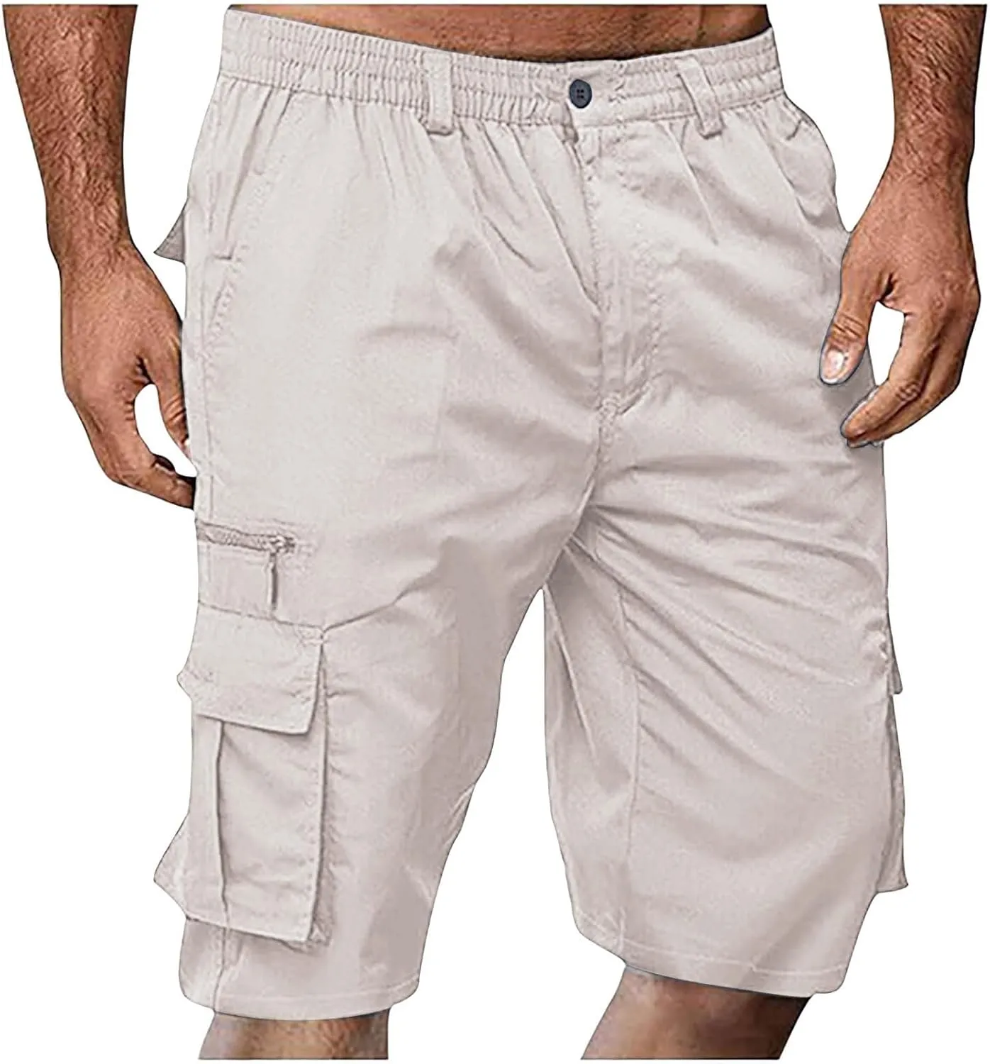 Cargo Shorts for Men Stretch Waist Casual Athletic Hiking Sweat Shorts Knee Length Lightweight Straight Short Pants