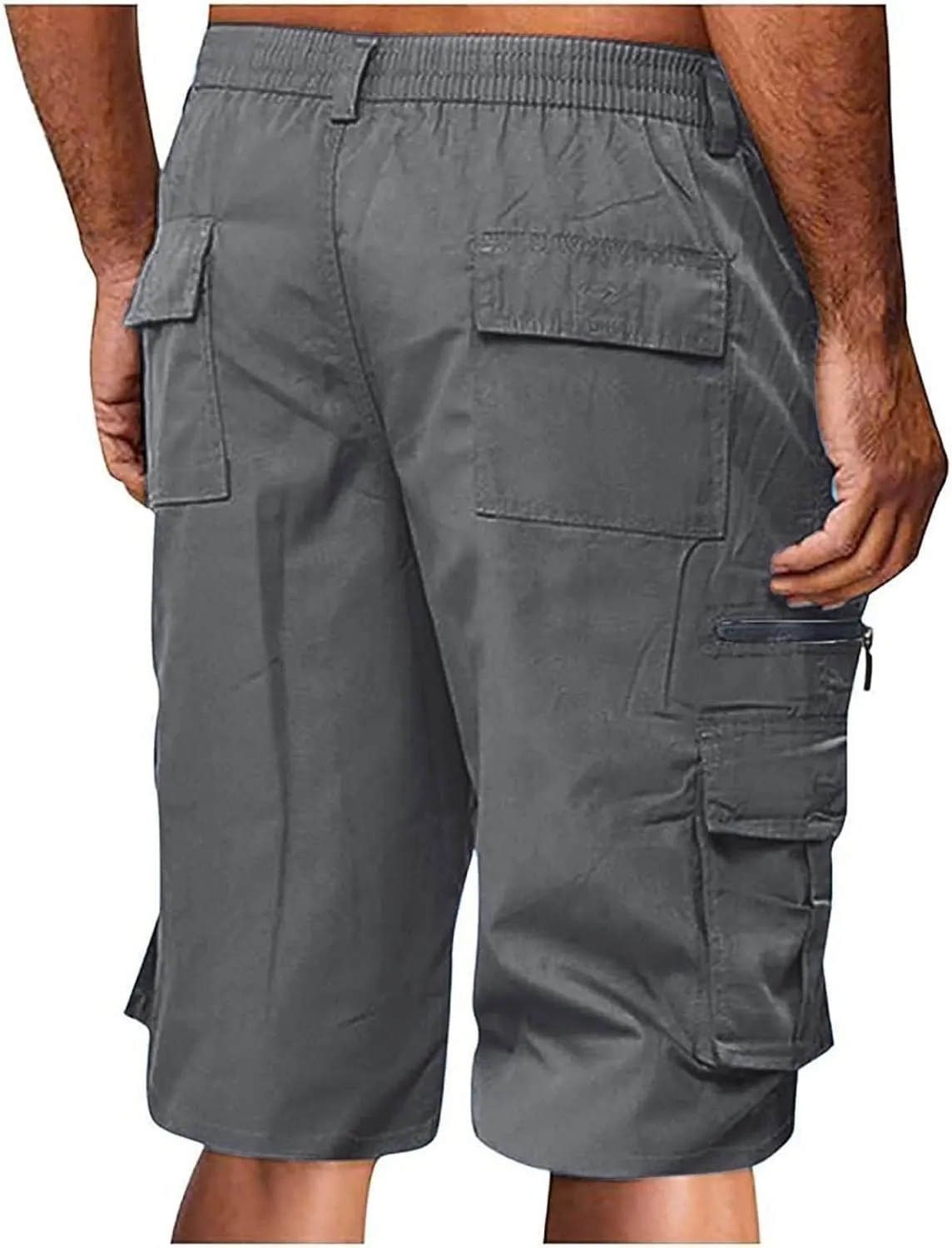 Cargo Shorts for Men Stretch Waist Casual Athletic Hiking Sweat Shorts Knee Length Lightweight Straight Short Pants
