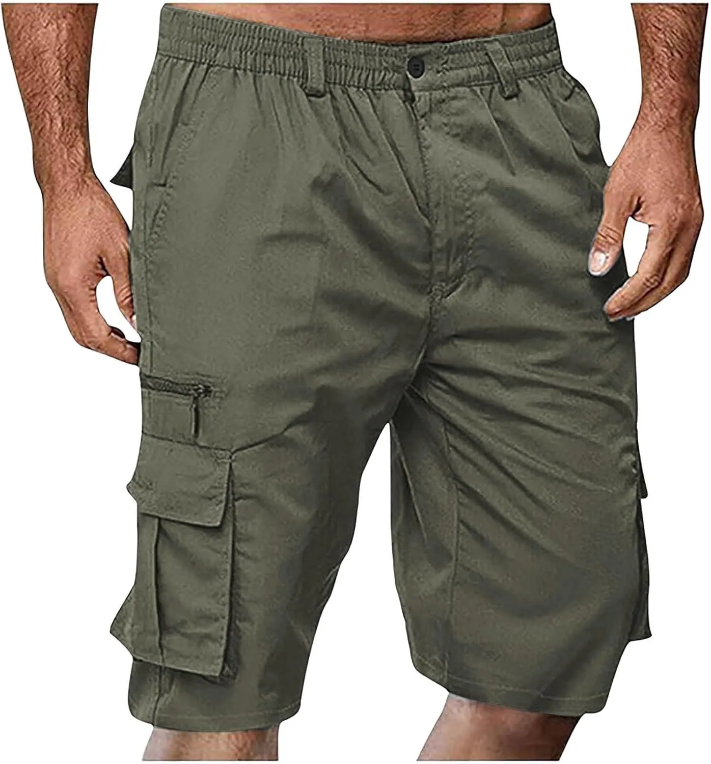 Cargo Shorts for Men Stretch Waist Casual Athletic Hiking Sweat Shorts Knee Length Lightweight Straight Short Pants