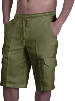 Cargo Shorts for Mens Drawstring Elastic Shorts Stretch Waist Loose Beach Shorts 2024 Summer Casual with Multi Pockets