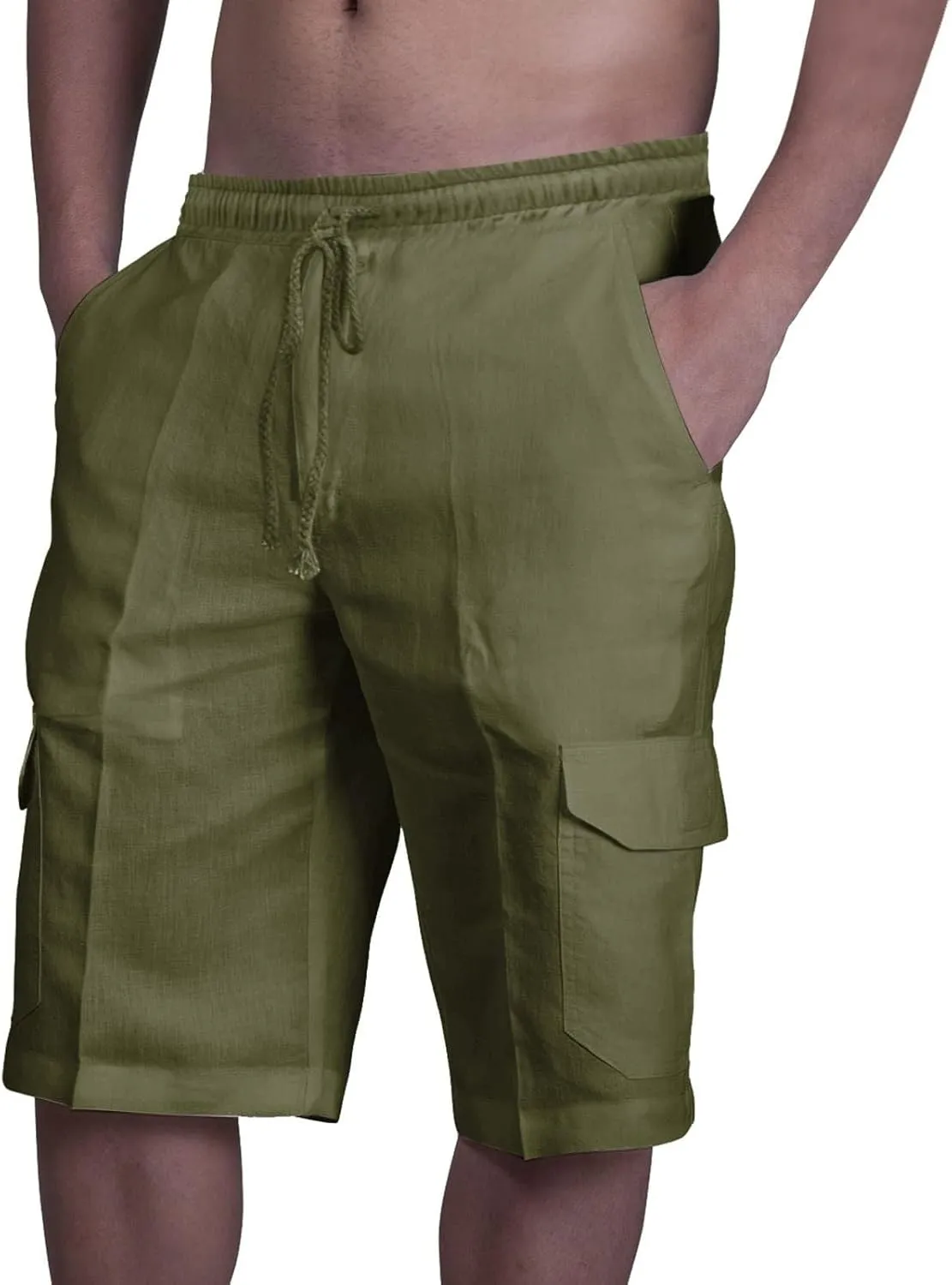 Cargo Shorts for Mens Drawstring Elastic Shorts Stretch Waist Loose Beach Shorts 2024 Summer Casual with Multi Pockets