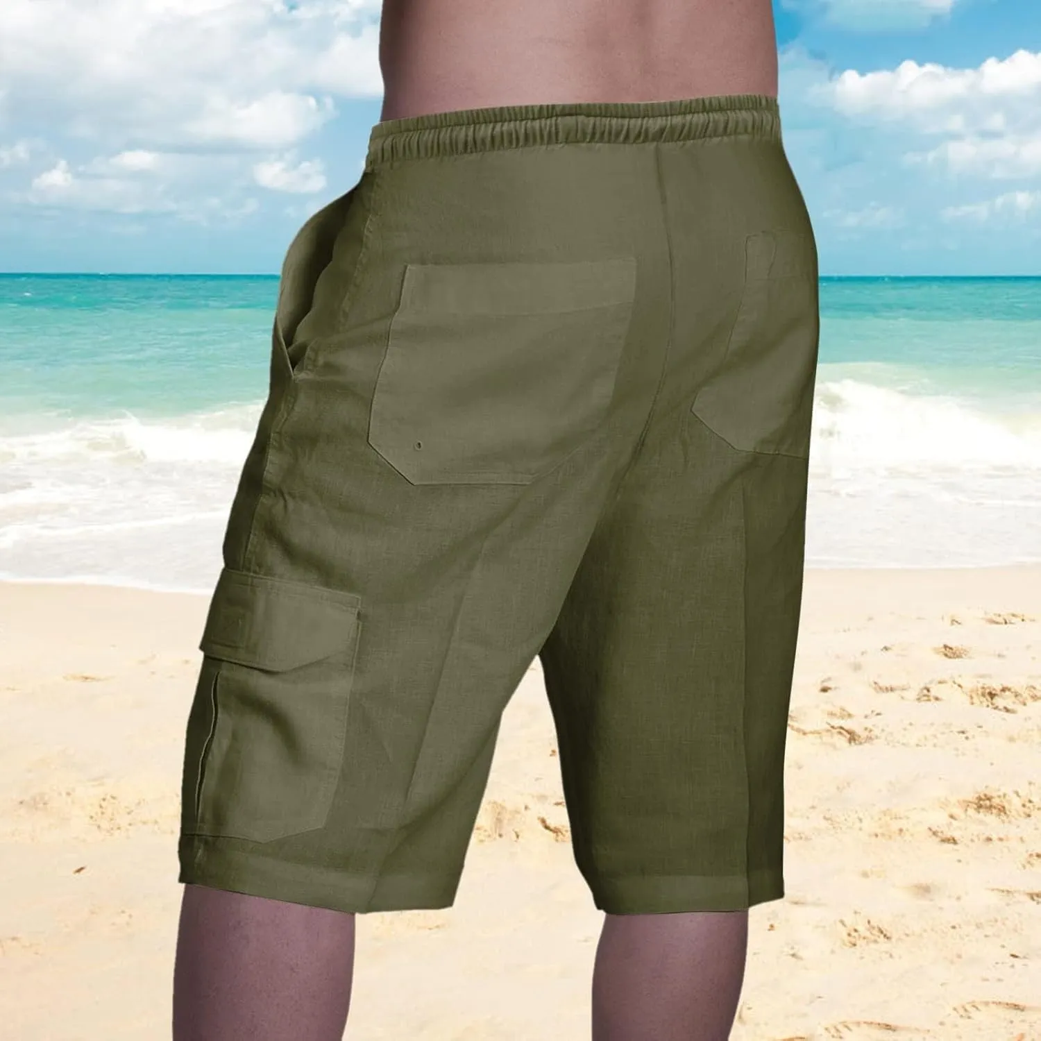 Cargo Shorts for Mens Drawstring Elastic Shorts Stretch Waist Loose Beach Shorts 2024 Summer Casual with Multi Pockets