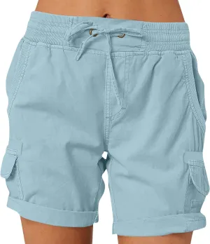 Cargo Shorts Women Summer Casual High Waisted Drawstring Hiking Shorts Baggy Trendy Athletic Shorts with Pockets