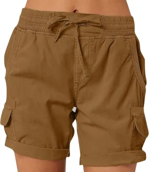 Cargo Shorts Women Summer Casual High Waisted Drawstring Hiking Shorts Baggy Trendy Athletic Shorts with Pockets