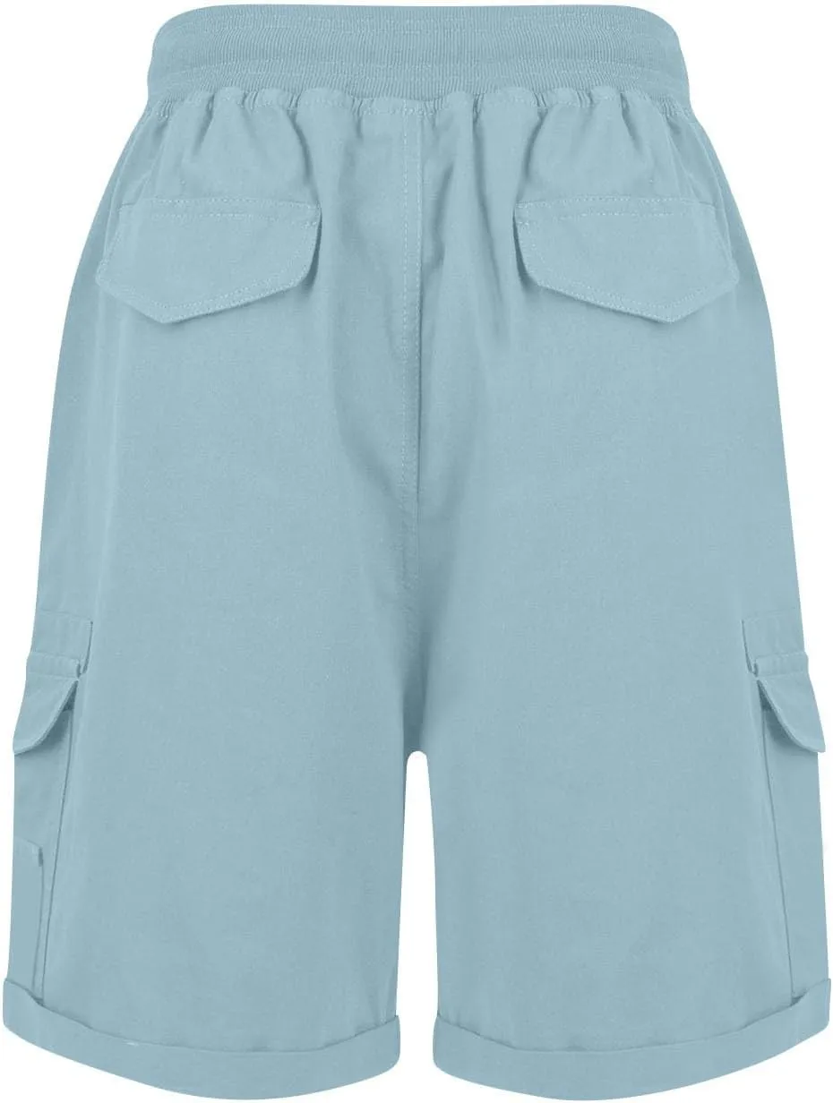 Cargo Shorts Women Summer Casual High Waisted Drawstring Hiking Shorts Baggy Trendy Athletic Shorts with Pockets